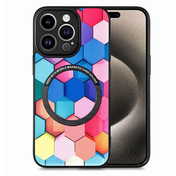 CaseNeo For Apple iPhone 15 Pro Leather Cover Magsafe Magnetic Back Case Support Wireless Charging (Colored Squares) CaseNeo For Apple iPhone 15 Pro Leather Cover Magsafe Magnetic Back Case Support Wireless Charging (Colored Squares)